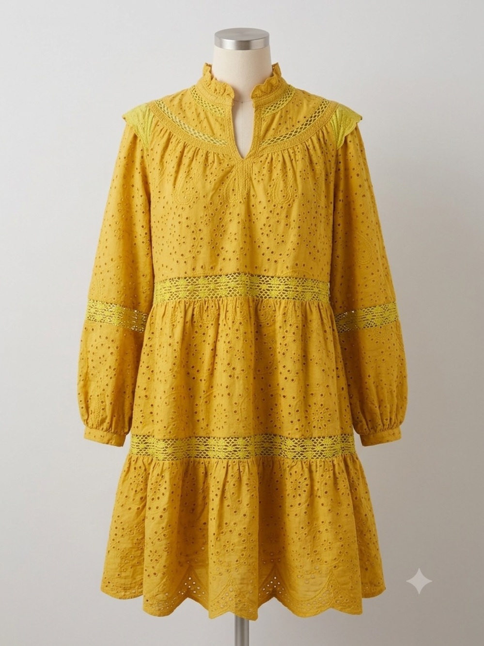 Yellow Eyelet Lace Tiered Skirt